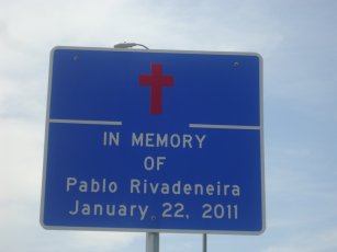Memorial sign for Pablo Rivadeneria